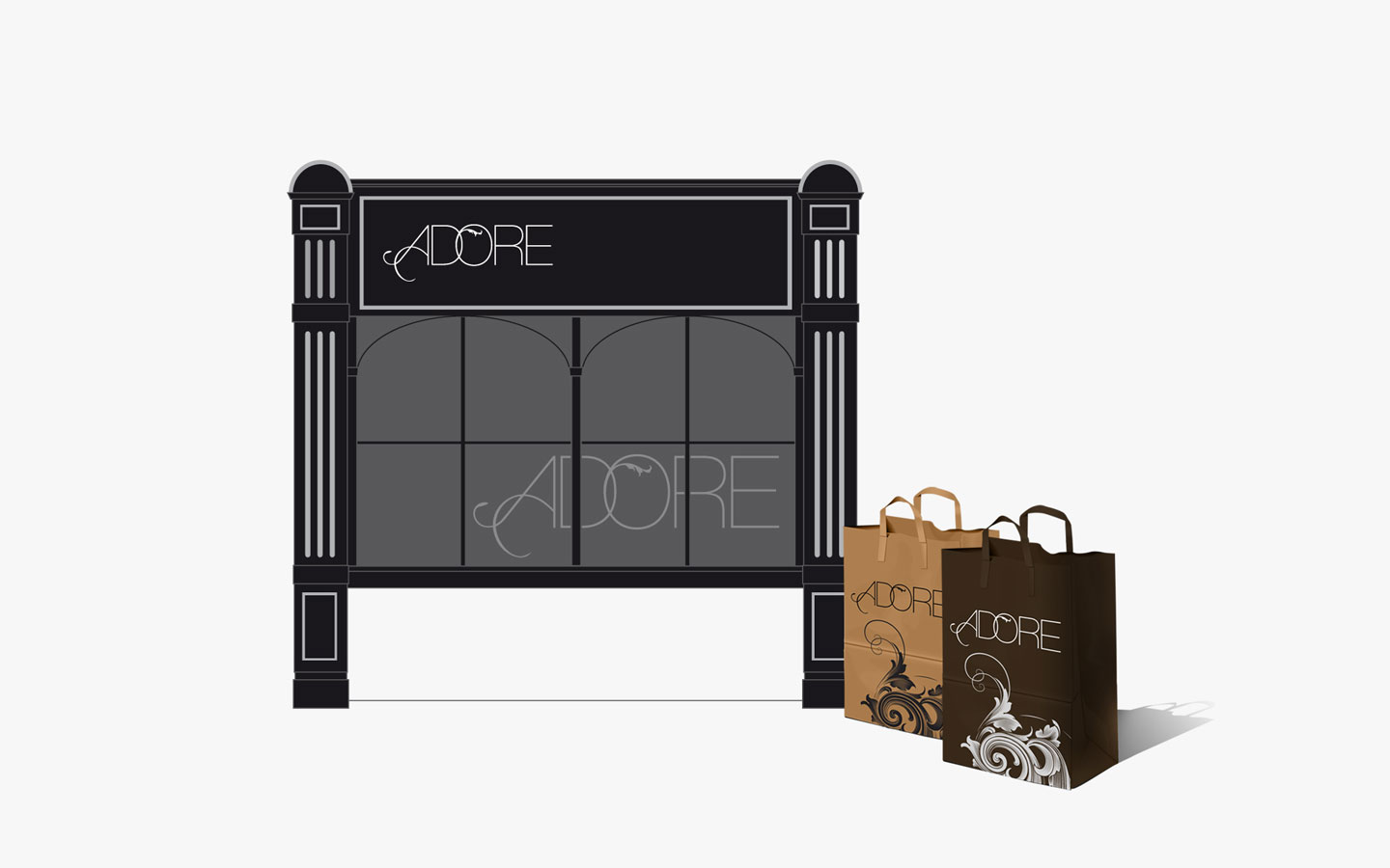 Adore Boutique Cleethorpes, Logo Design in Signage and Bag Design