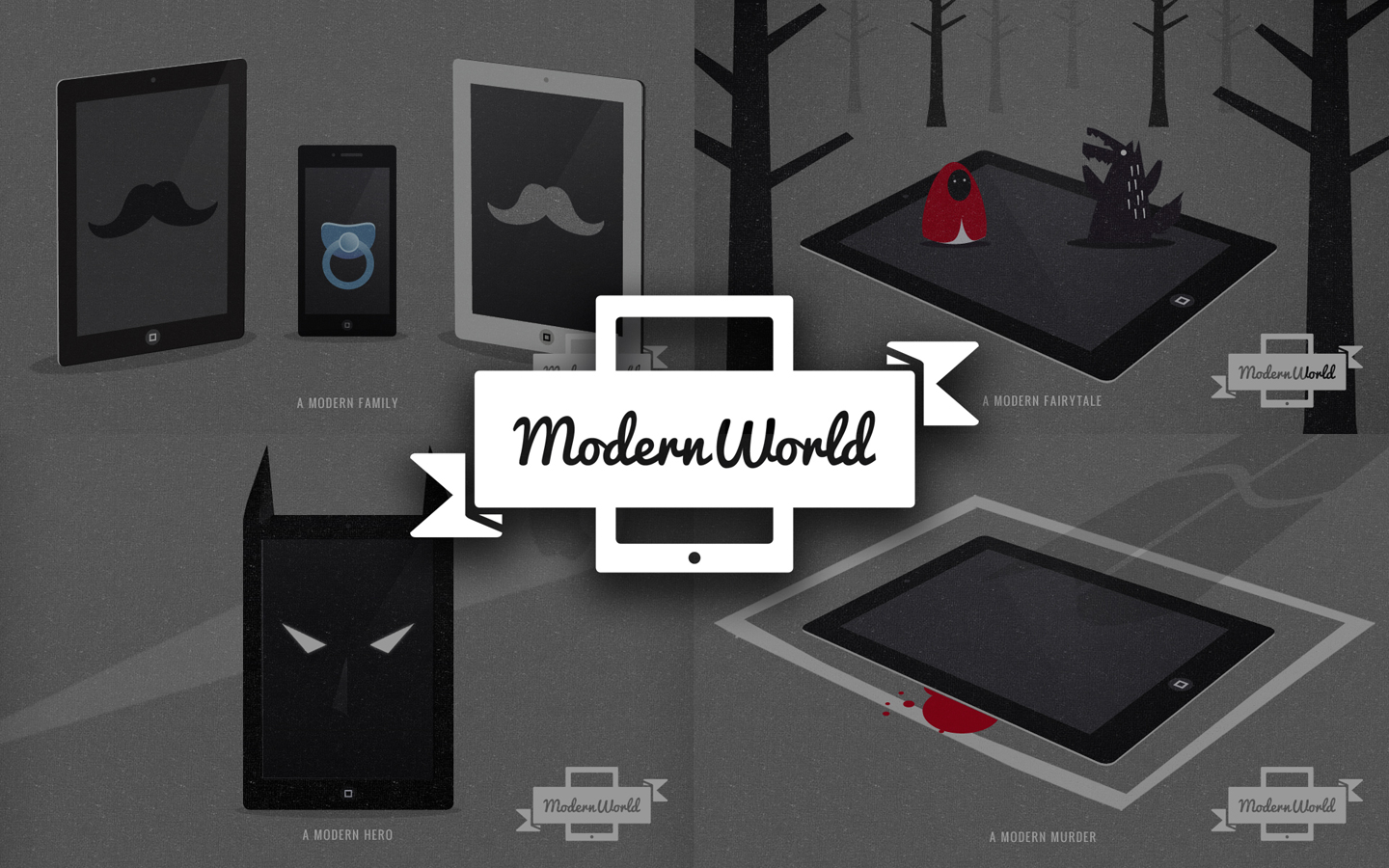 Modern World Illustrations, Logo Design in Mono over Image