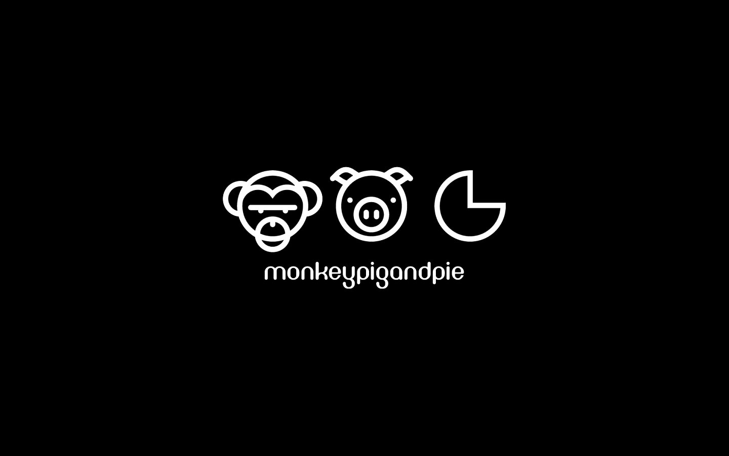 Monkey Pig and Pie, Logo Design Mono Reversed on Black