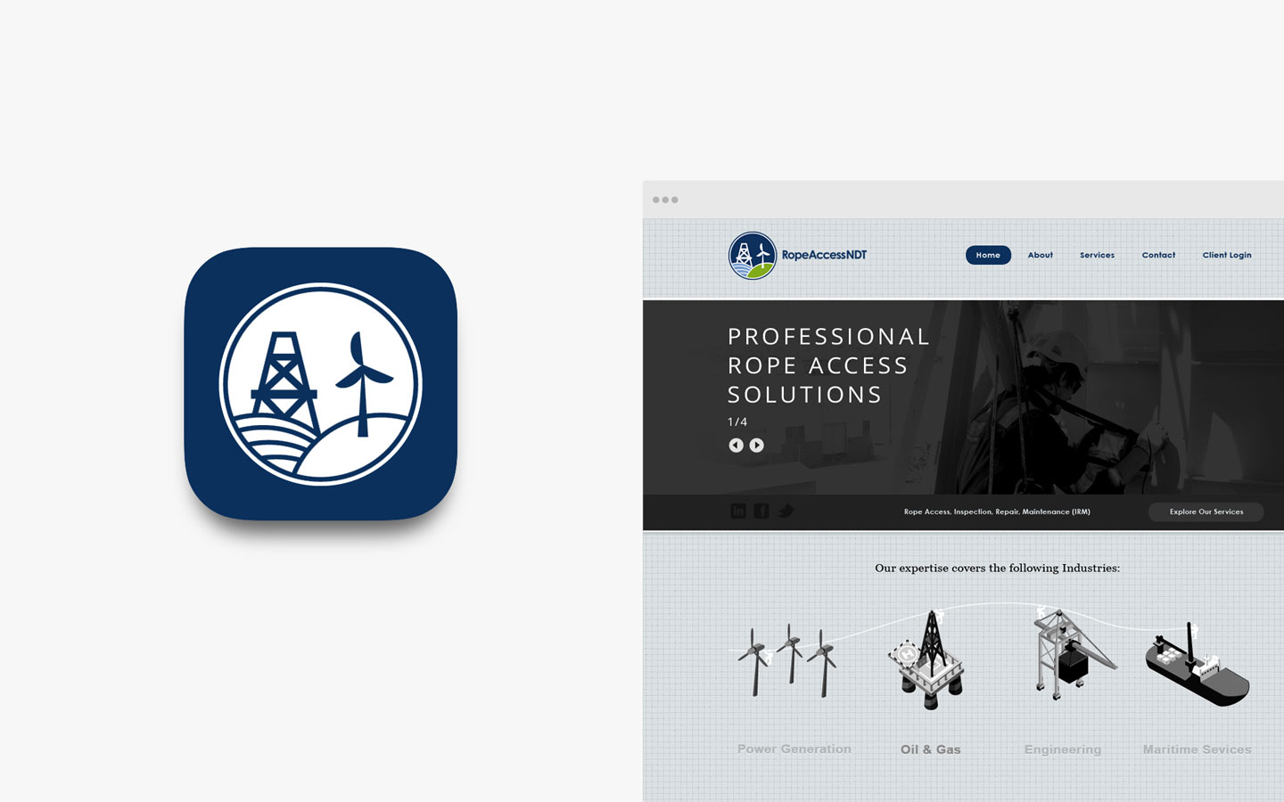 Rope Access NDT, Logo Design in IOS Icon and Website